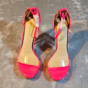 Kayleen Pink Clear Patent Strappy Block Heel Ankle Strap Open Toe Buckle 9